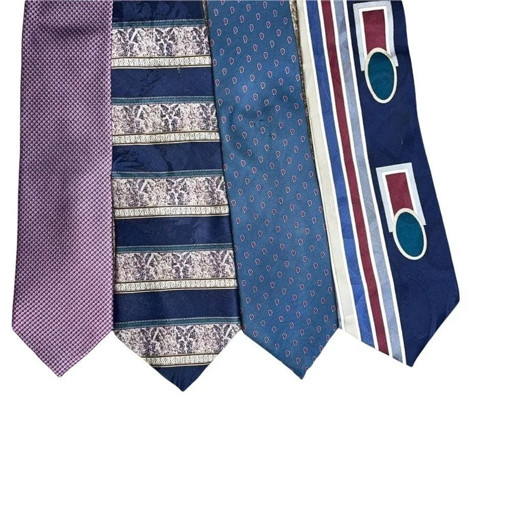 Men's designer Neck ties Blue and maroonish colorway LoS Bank & Cambridge